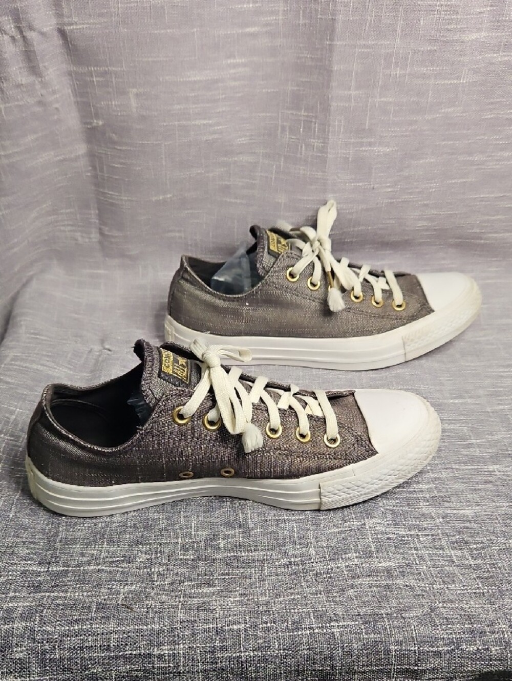 Converse Chuck Taylor All Star Ox Washed Linen Low Top Sneakers Grey Gold Accent - Picture 4 of 15
